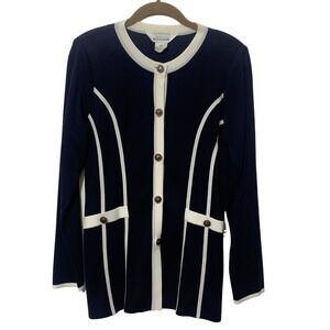 Misook Sz Xs/S Navy Off White Long Line Cardigan Jacket Top‎